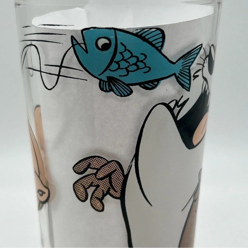 Porky Pig & Taz Tasmanian Devil Looney Tunes Glass 1976 Pepsi Collector Fishing - Picture 2 of 12